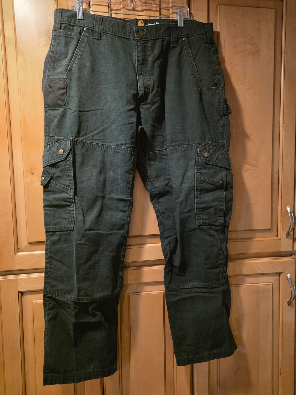 Carhartt Men's Dark Green Work Cargo Pants DOUBLE KNEES 38x32